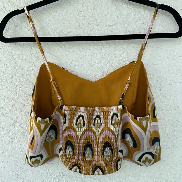 House of Harlow Smocked Crop Top Boho Art Deco Gold Pink Retro Festival Medium - Picture 2 of 6